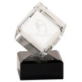 Crystal Cube with Black Pedestal Base